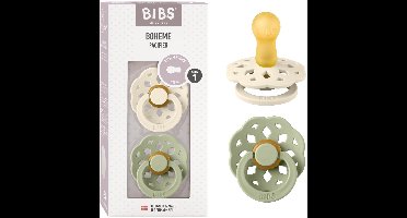 BIBS Boheme Fopspeen - 0-6 mnd - 2-pack - Rond - Ivory/Sage