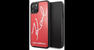 Karl Lagerfeld Signature - iPhone 11 Pro Hoes - Glitter - Rood - Poliwik