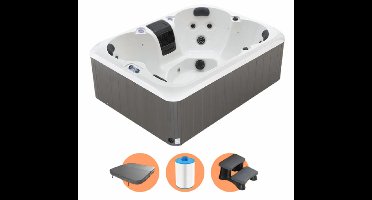 W’eau Como Luxe Spa - 4-Persoons Jacuzzi - 20 Massagejets - Plug & Play - Inclusief Trapje, Isolerende Cover & Filter - Grijs - 210 x 158 cm
