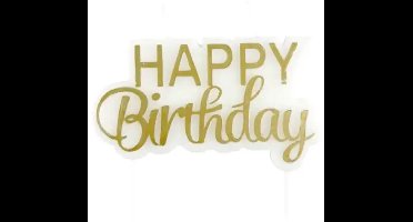 Kaars ’Happy Birthday’ goud wit