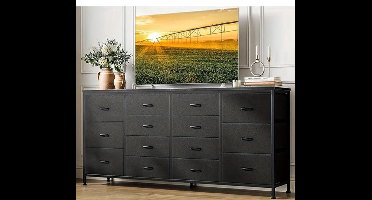 160cm Extra Long TV Cabinet & Bedroom Dresser with 14 Fabric Drawers - Heavy-Duty Hardwood TV Storage Unit, Space-Saving TV Stand with 14 Drawers, Modern Farmhouse Furniture For Living Room, Bedroom, Hallway - Easy Assembly,