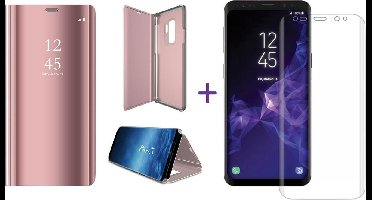 Hoesje geschikt voor Samsung Galaxy S9 Plus - Screen Protector PET - Book Case Spiegel Roségoud & Screenprotector