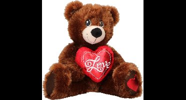 Knuffelbeer Met Hart - 33 cm - Zacht Pluche Polyester - Bruine beer - Knuffelbeest - Groot - Knuffels - Speelgoed - Hartje - Valentijn - Geschenk - Cadeau