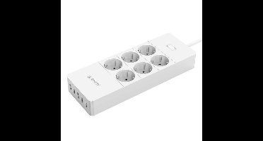Orico - Stekkerdoos met zes stopcontacten en vijf USB-laadpoorten - 1.5M kabel - 4000W - Wit