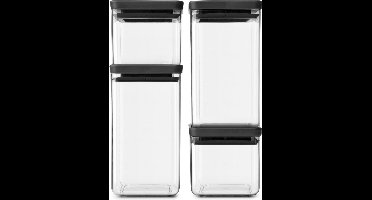 Brabantia Tasty+ Voorraadbussen - Stapelbaar - 2x 0,7 l & 2x 1,6 l - Dark Grey