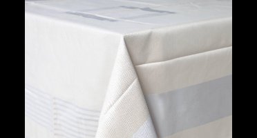 Damast Tafelkleed Lineair 140x140cm Taupe Grijs De Witte Lietaer