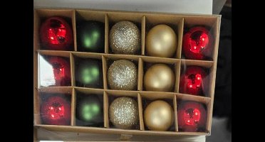 Kit de 15 boules de Noël en verre rouge, or et vert D. 30 mm