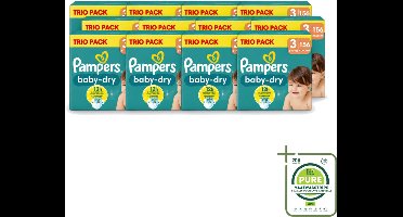 12 x Pampers – Luiers – Baby-Dry Trio Pack Maat 3 (6-10 kg) – 156 Luiers - Grootverpakking - Vaatwasstrips - Baby Luiers - Droge Luiers - Anti-lek Luiers - Baby Droogheid - Nachtluier