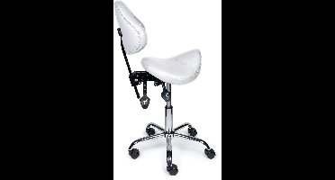 Ergonomische Zadelkruk met Rugleuning Expert Wit op Wielen Hoge uitvoering (70-84cm) / Zonder voetensteun / Voetdoppen