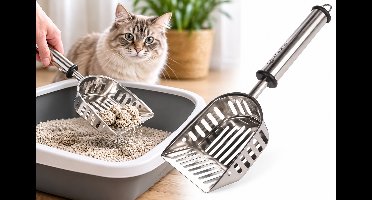 Flamingo Kattenbakschep "Ian" – Zilver – 31,5 x 14,2 x 4 cm – Duurzame en Fijnmazige Schep voor Kattenbakreiniging