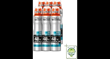 6 x L'Oréal Paris Men Expert Fresh Extreme - Deodorant - 48H Deodorant Spray - 150 ml - Grootverpakking - Vaatwasstrips - 48 Uur Deodorant - Fris Geur - Anti-geur - Transpiratiecontrole - Deodorant Spray