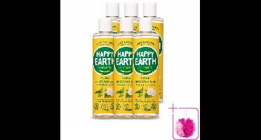 6 x Happy Earth – Douchegel – 100% Natuurlijk Jasmine Ho Wood – 300 ml - Bulkverpakking - Natuurlijke douchegel - Douchemop - Jasmijn en ho wood