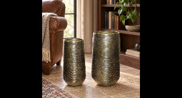 Hoppa! - Vazenset - Hoge met reliëf, 2-delig - Goud - 29 x 29 x 51 cm (B x D x H)