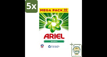 5 x Ariel Original - Waspoeder - Witte en Lichtgekleurde Was - 50 Wasbeurten - Wasstrips - Waspoeder - Reiniging - Wasmachine - Energiebesparing - Milieuvriendelijk