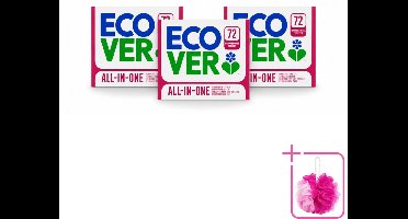 3 x Ecover - Vaatwastabletten All-in-One - Lemon & Mandarin - 72 Tabs - Bulkverpakking - Vaatwastabletten - Douchemop - Natuurlijke reiniging