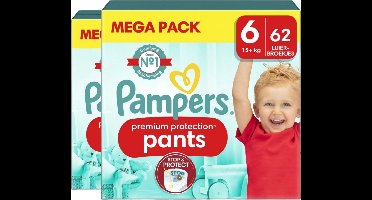 Pampers Premium Protection Pants Maat 6 - 124 Luierbroekjes (2x 62) - 15kg+ - Maandbox - Inclusief een toplaag om vocht bij de huid weg te houden - Navelvriendelijke pasvorm (tot maat 3)
