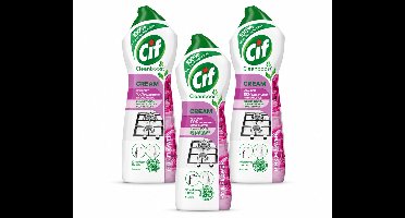 3 x Cif Cream Pink Flower - Schuurmiddel - Tegen Hardnekkig Vuil - Frisse Bloemengeur - 750 ml - Voordeelverpakking - 3 stuks
