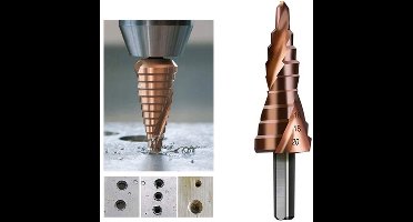 KARZO - Stappenboor 4-20 mm HSS M35 kobalt - Verzinker spiraalgroep grote pagode-trapboor set met driehoekgreep