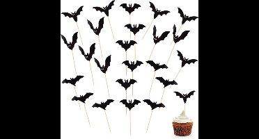 KARZO - 24 stuks Halloween vleermuis taarttoppers, premium vleermuis cupcaketoppers, grappige verjaardagstaart feestdecoratie benodigdheden voor babyshowers, Halloween thema feestdecoratie