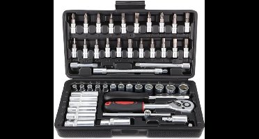 KARZO - Complete set dopsleutels en bits met ratel, 53-delig, 1/4 inch, 72 tanden, handige opbergkoffer.