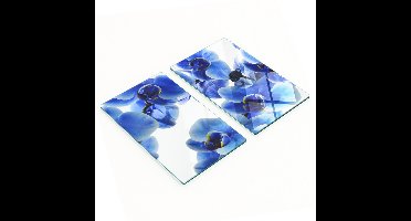 Decoratieve snijplanken van gehard glas, blauwe orchidee, 2x30x52 cm