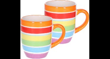 Secret de Gourmet Koffiemokken Curacao - 2x stuks - Keramiek - multi kleuren oranje - 300 ml - 8 x 11 cm - Luxe uitstraling