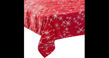 Feeric Tafelkleed/tafellaken - 2x - rood - zilveren sterren - 140 x 240 cm - katoen - rechthoekig