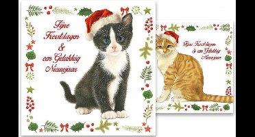Kerstkaarten - Franciens katten - Poezen met kerstmuts - 2 motieven - 10 st.