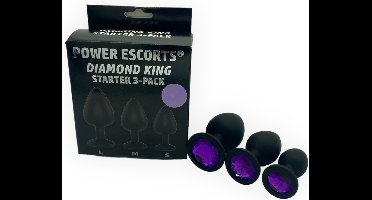 Power Escorts Diamond King Starter 3-Pack Silicone plug set Zwart met paarse steen - BR136