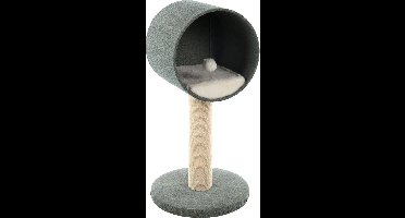Krabpaal Scandi Muntgroen & Wit – 40x40x77 cm – met schuilplaats, kussen & speeltje – Flamingo kattenkrabpaal