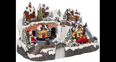 Verlicht dorp met Kerstman en kinderen, 25 LED's, muzikaal en met bewegende figuren van LIRYA