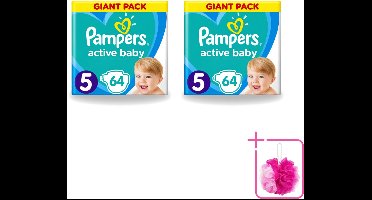 2 x Pampers - Active Baby - Luiers - Maat 5 (11-16 kg) - Zachte Pasvorm - 64 Luiers - Bulkverpakking - Luiers voor baby - Douchemop - Droge huid