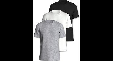 Comfort Essentials - Set van 3 zachte heren T-shirts van 100% katoen - Zwart-Grijs-Wit - M