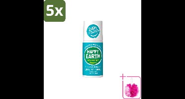 5 x Happy Earth – Deodorant Roll-On – 100% Natuurlijk Cedar Lime – 75 ml - Bulkverpakking - Deodorant - Douchemop - Natuurlijke deodorant
