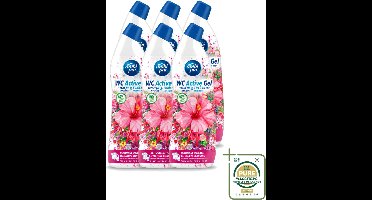 6 x Ambi Pur - Toiletreiniger - WC Active Gel - Hibiscus & Roos - 750 ml - Wasstrips - Toiletreiniger - Anti-kalk - Toilet Reinigen - Toilet Glans - Toilet Geur