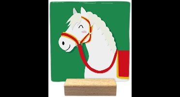 Sinterklaas decoratie tegel - Het paard van Sinterklaas - keramisch - 10x10 cm - inclusief houder
