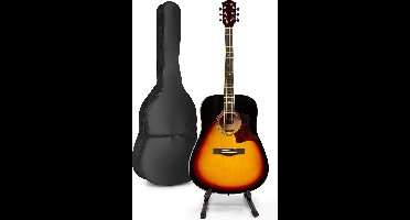 Akoestische gitaar voor beginners - MAX SoloJam Western gitaar 4/4 - Incl. gitaar standaard, gitaar stemapparaat, gitaartas en 2x plectrum - Sunburst