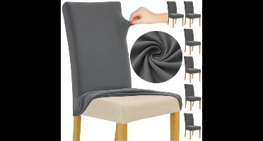 Ruhhy Stoelhoezen – Donkergrijs – Velours Stretch – Wasbaar – 6 stuks