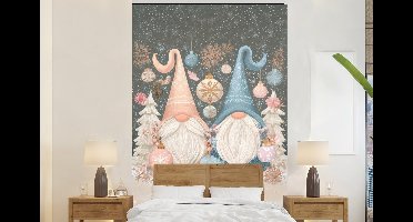 Behang - Fotobehang Kerst - Gnomen - Pastel - Breedte 145 cm x hoogte 220 cm