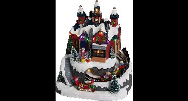 Feeric Lights & Christmas Kerstdorp kerst tafereel - werkplaats met muziek en beweging - met led verlichting - 21.5 cm