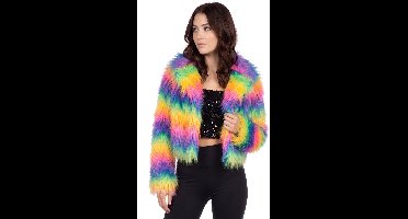 Regenboogkleurige nepbont jas