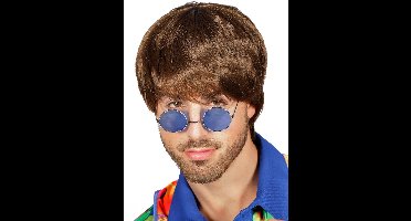 Jaren 60 pruik bruin - Kostuum Pruik Voor Carnaval