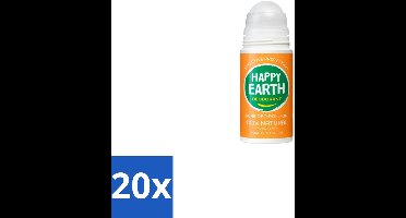 20 x Happy Earth – Deodorant Roll-On – 100% Natuurlijk Rose Petitgrain – 75 ml - Voordeelverpakking - 20 stuks