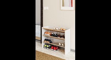 Skye Decor, Schoenenkast, Werna, Gemelamineerde spaanplaat, Sonoma eiken & Wit, 78,5 x 27,5 x 60 cm