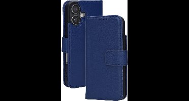 Mobiparts MagSafe Portemonnee/Boekhoesje geschikt voor Apple iPhone 17 - Echt Leer - Magnetische Sluiting - Ruimte voor drie pasjes - Microvezel voering - Blauw