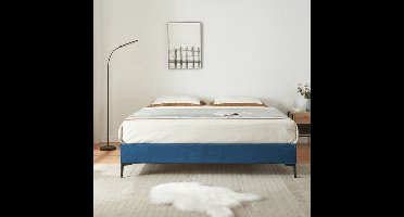 Tweepersoonsbed – Bedframe – Opbergbed – Gestoffeerd Bed – Slaapbank – 140x200 cm – Stevig Plywood Frame – Afneembare Blauwe Polyester Bekleding