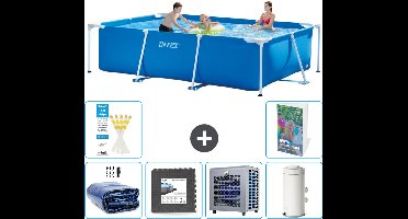 Intex Rechthoekig Frame Zwembad - 300 x 200 x 75 cm - Blauw - Inclusief Solarzeil - Vloertegels - Warmtepomp - Zwembadfilterpomp - 7-delig