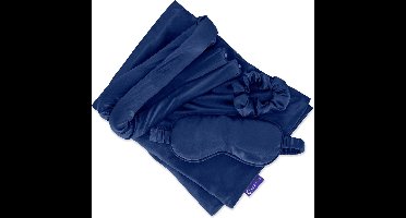 Zelesta® Sleeping Beauty Set Bliss Blue - Satijnen Slaapset - Geschenkset vrouwen - Satijnen kussensloop - Slaapmasker - Scrunchies - - Giftset - Krullend Haar Producten