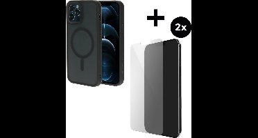 Mobiparts Hardcover MagSafe hoesje geschikt voor Apple iPhone 12 Pro - MagSafe - met 2 Screenprotectors van Gehard Glas - Zwart
