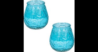 Set van 3x stuks citronella lowboy tuin kaarsen in blauw glas - 10 cm - 15 branduren